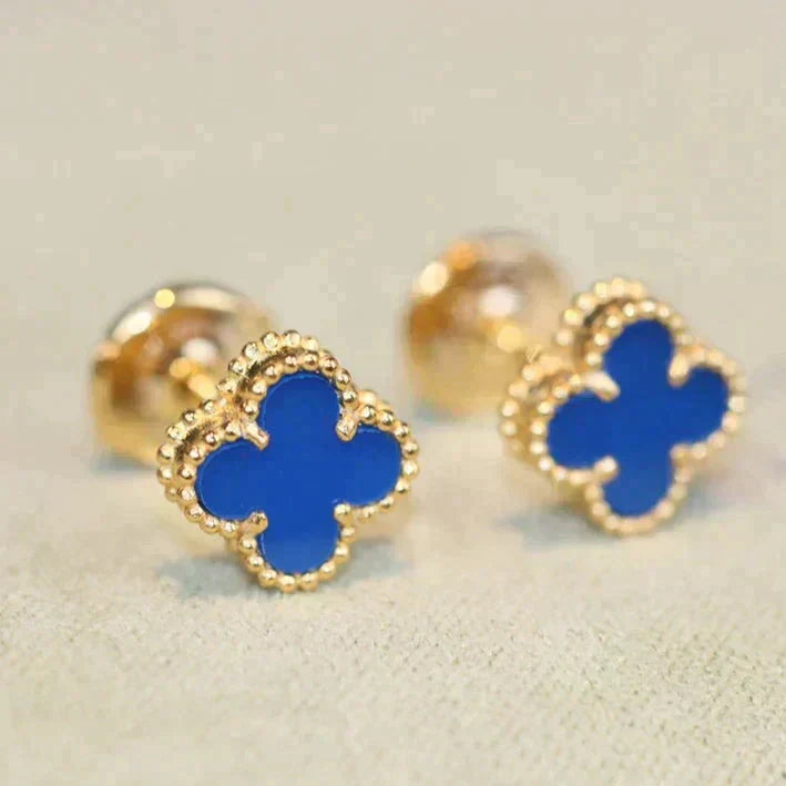 VCA CLOVER MINI 9.5MM BLUE AGATE EARRINGS