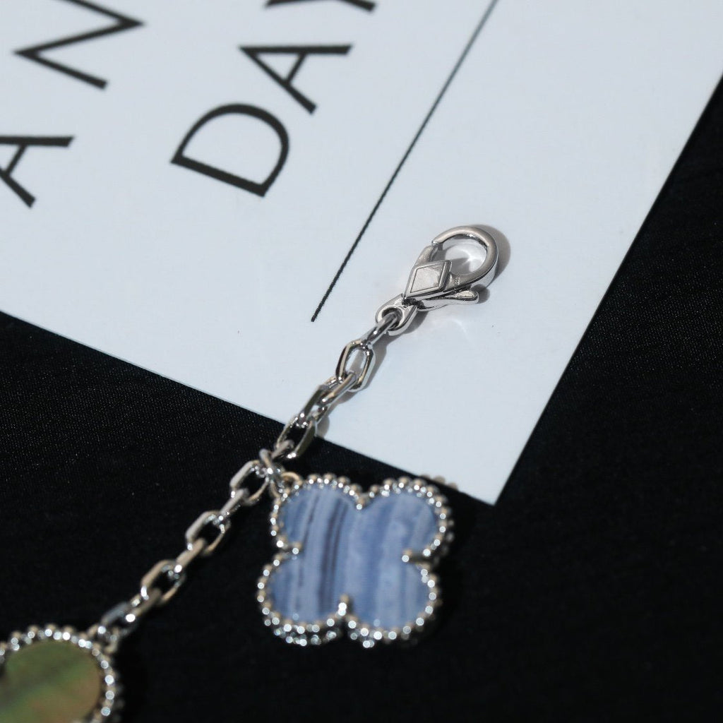 VCA CLOVER BRACELET 5 MOTIFS MOP CHALCEDONY SILVER