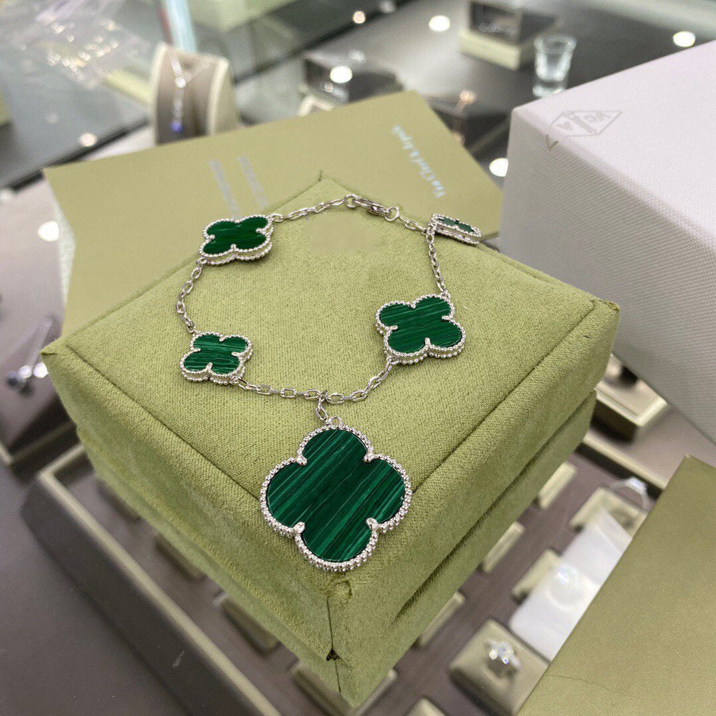 VCA CLOVER 5 MOTIFS SIVLER MALACHITE BRACELET