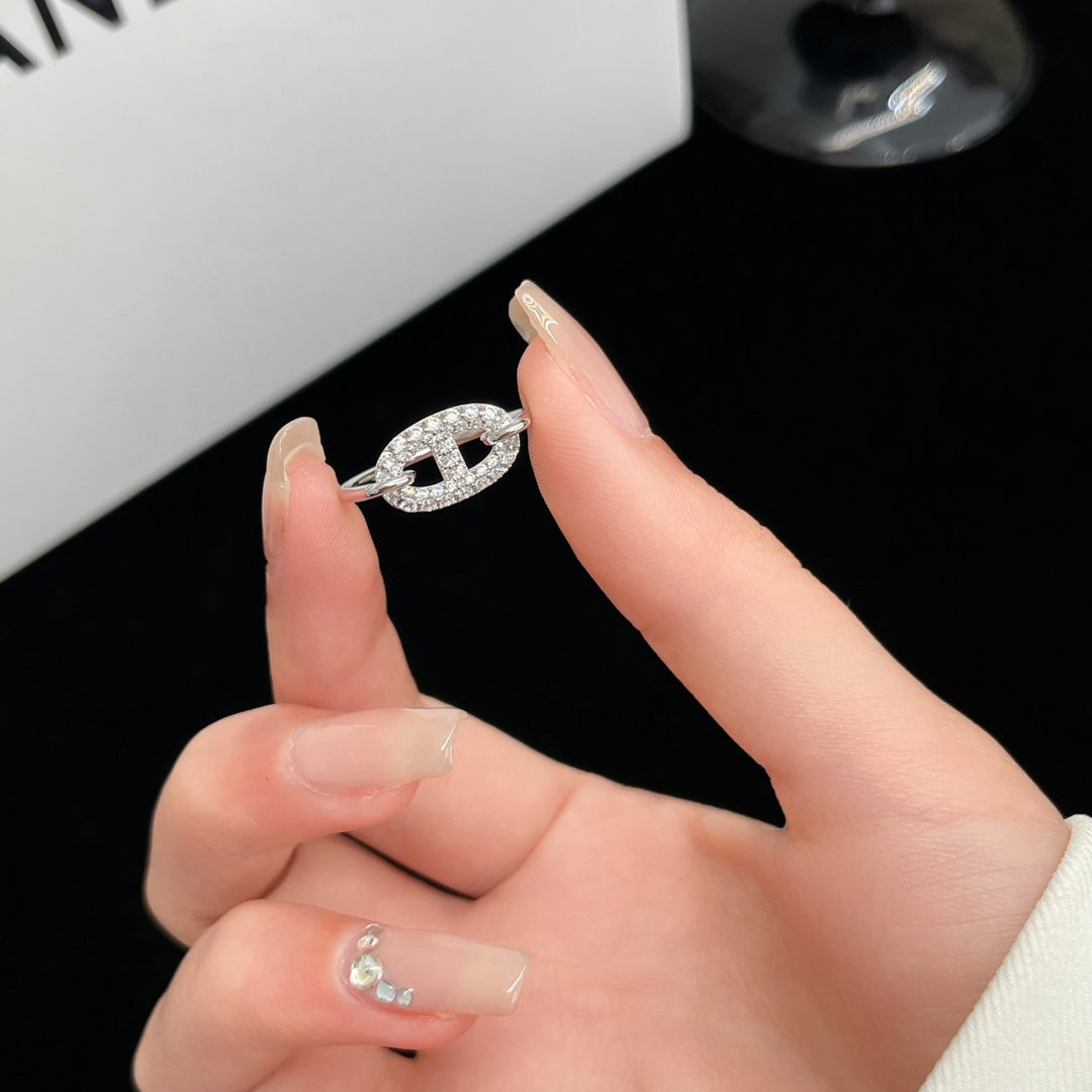 HERMES RONDE SMALL SILVER DIAMOND RING