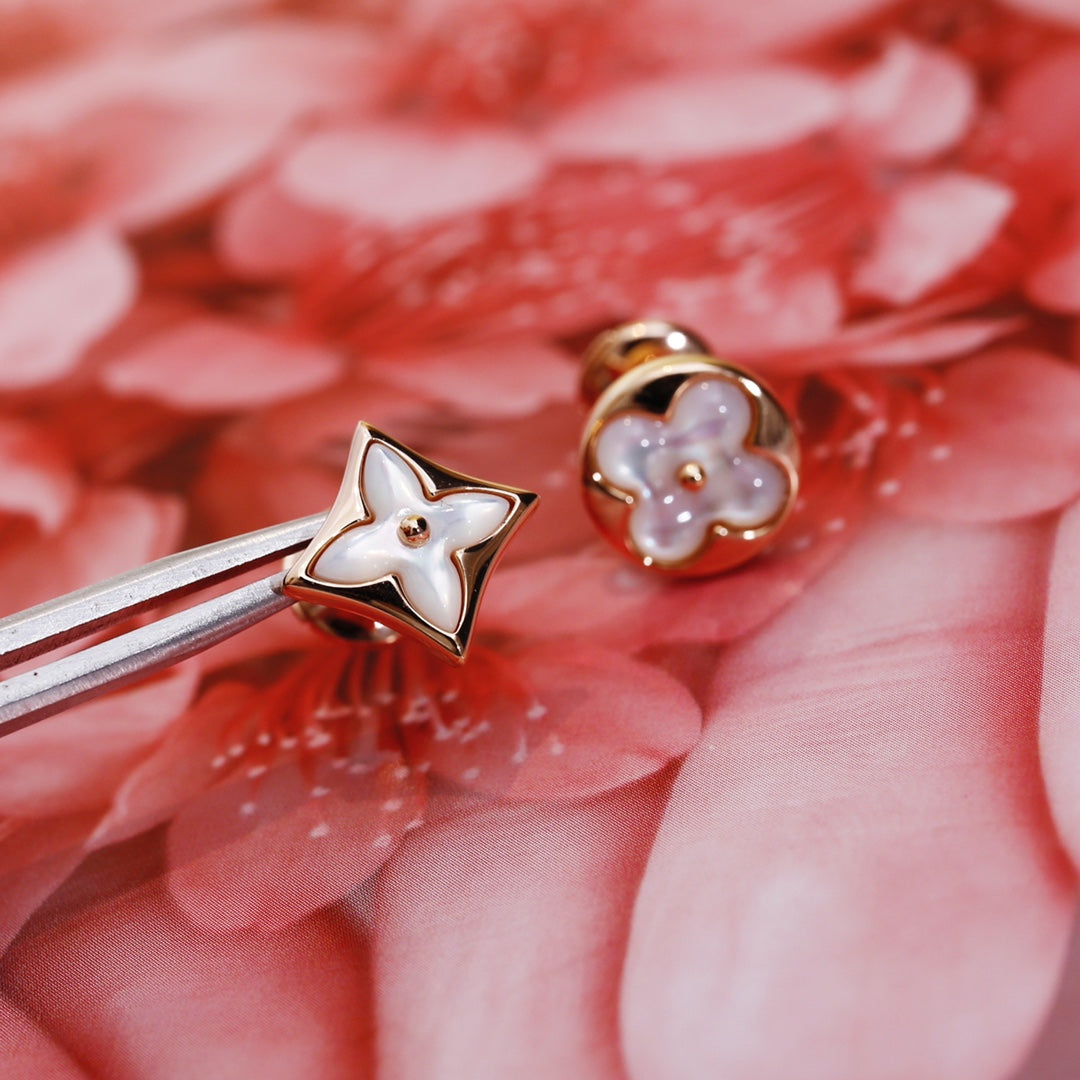 LOUIS VUITTON STAR AND SUN PINK GOLD MOP STUD EARRINGS